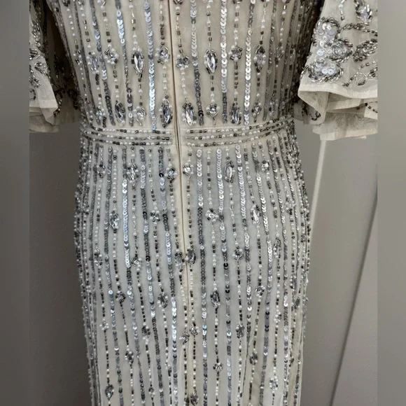 New Mac Duggal Silver Flounce Sleeve Midi Dress 5579 Size 4 - Picture 7 of 11